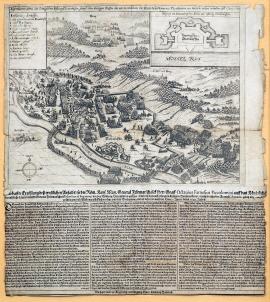 267-An original drawing of the royal fortress of Deidenhofen, including the bloody fight that took place outside it, in which His Excellency General Piccolomini won greatly on 4 June 1639. 