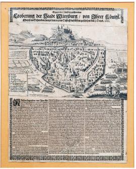 164-An unusual drawing of the swift conquest of the town of Würzburg with its fortified castle, by His Royal Highness of Sweden, on the 8th of October 1631. 