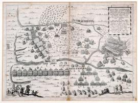 210-Genaue Karte der Schlacht, in der der berühmte Herzog Johann Georg von Lüneburg, schwedischer General etc., siegesreich gegen die Generäle, Grafen Gronsfeld und Merode am 28. Juni / 8. Juli 1633 unweit von Oldendorf kämpfte.