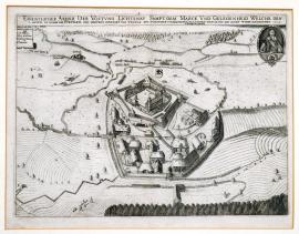 215-An unusual drawing of the fortress of Lichtenau, including its location in the countryside, which was besieged on behalf of His Excellency Duke Bernhard of Weimar etc. and conquered by and given up upon agreement to the young Count of Thurn on 24 August 1633.