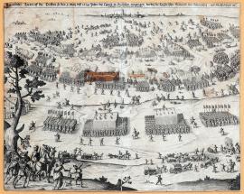230-An original drawing of a battle fought on 3 May of the year 1634 near Legnica in Silesia, in which the Imperial army was defeated and scattered around by the Swedish-Saxon army. 
