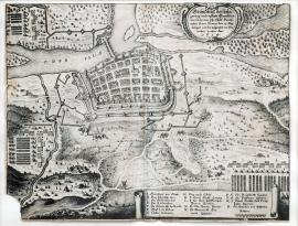 231-Půdorys obléhání a města Frankfurtu, které bylo obléháno jeho kurfiřtskou jasností, kromě generála Bannera dne 13. května a následujícího 23. bylo dobyto. Roku 1634.