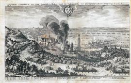 233-Původní vyobrazení města Landshutu v Bavorsku, obléhaného švédským a evangelickým svazem, r. 1634.