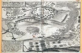243-A depiction of the field camp of the Holy Roman Emperor at Mesieres, Dieuze and Merseburg with the position of the army, when the Swedish marched pass on 25 and 26 October 1635.