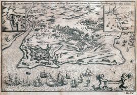 260-Geometrische Delineation der Belägerung Fuentarabiae wieselbige Statt am 6. und 7. Septembris von den Spanischen glücklich entsetzt worden. Anno 1638.