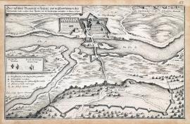 275-Zámek Brandýs v Čechách i s opevněními švédského pole, které generál Baner opustil před císařskými v březnu 1640.