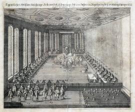 284-An original depiction of the ceremonial session of the Imperial Diet held on 15 September 1640 in Regensburg, during the opening session eight proposals were brought out and dealt with. 