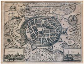 316-Město Žitava v Horní Lužici, které bylo roku 1632 opevněno plukovníkem Goltzenem a obléháno roku 1643.