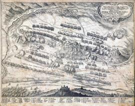 349-Vyobrazení hlavního střetnutí mezi kurfiřtsko-bavorskou a francouzskou armádou, jež se událo u Allerheimu dne 3. srpna 1645.