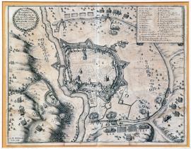 410-Původní půdorys města Cheb, které bylo jeho excel. panem Karlem Gustavem Wrangelem 14. června 1647 oblehnuto a 5. července dohodou dobyto.