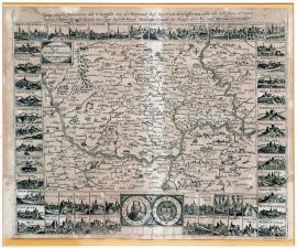 45-The geographical picture of Kurfalc with Wettera and the adjacent dominions surrounded by all emblems and the towns conquered by the marquis Spinola for the imperial Majesty Ferdinand II from August 1620 to March 1621. 