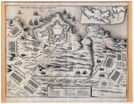 464-Belägerung der Vestung Porto-Longone in der Insul Elba 1650.