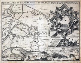 547-Plán města a pevnosti Cazal, jež obléhal pan markýz ze Spinoly 24. května 1630, a která byla obhajována panem z Toyras do 18. října, kdy byla armádami krále francouzského Ludvíka XIII. osvobozena.