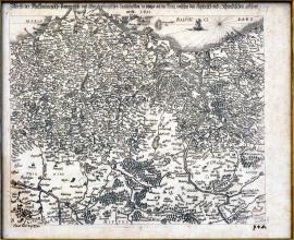 548-Mapa území Meklenburska, Pomořanska a Braniborska, kde v současné době je vedena válka mezi císařskými a Švédy 1631.