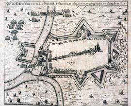 556-Statt und Vestung Meppen von den Keyserischen durch einen Anschlag erobert, welches geschehen den 1. / 11. Mey Anno 1638.