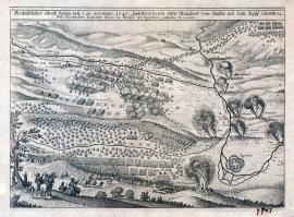 557-An accurate drawing of the battle that took place on 15 November 1640 between the Colonel Reinhold of Rosen and the Imperial General Field Marshal Colonel Baron of Breda at Ziegenhein.